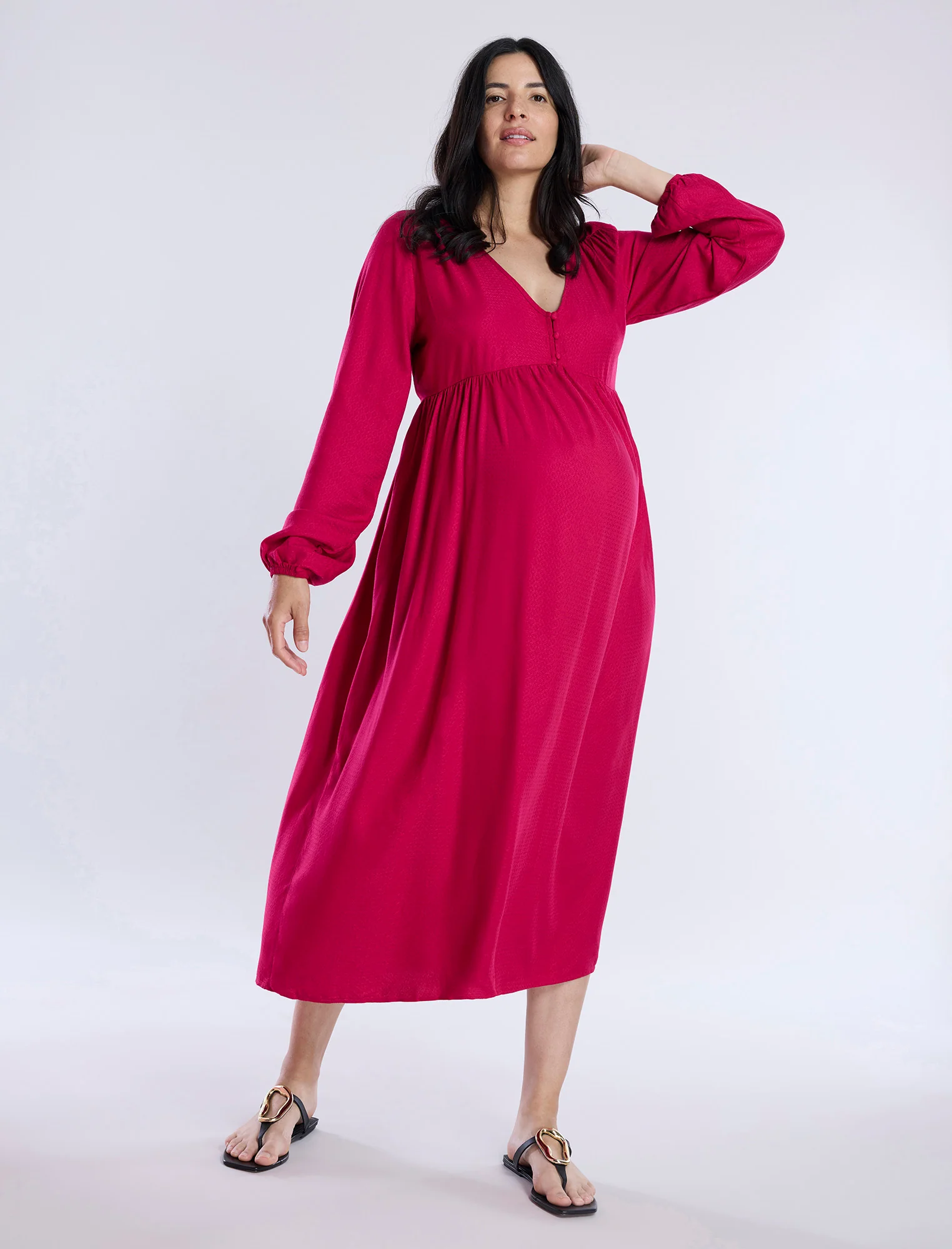 Long Sleeve Button Front Midi Dress - Image 4