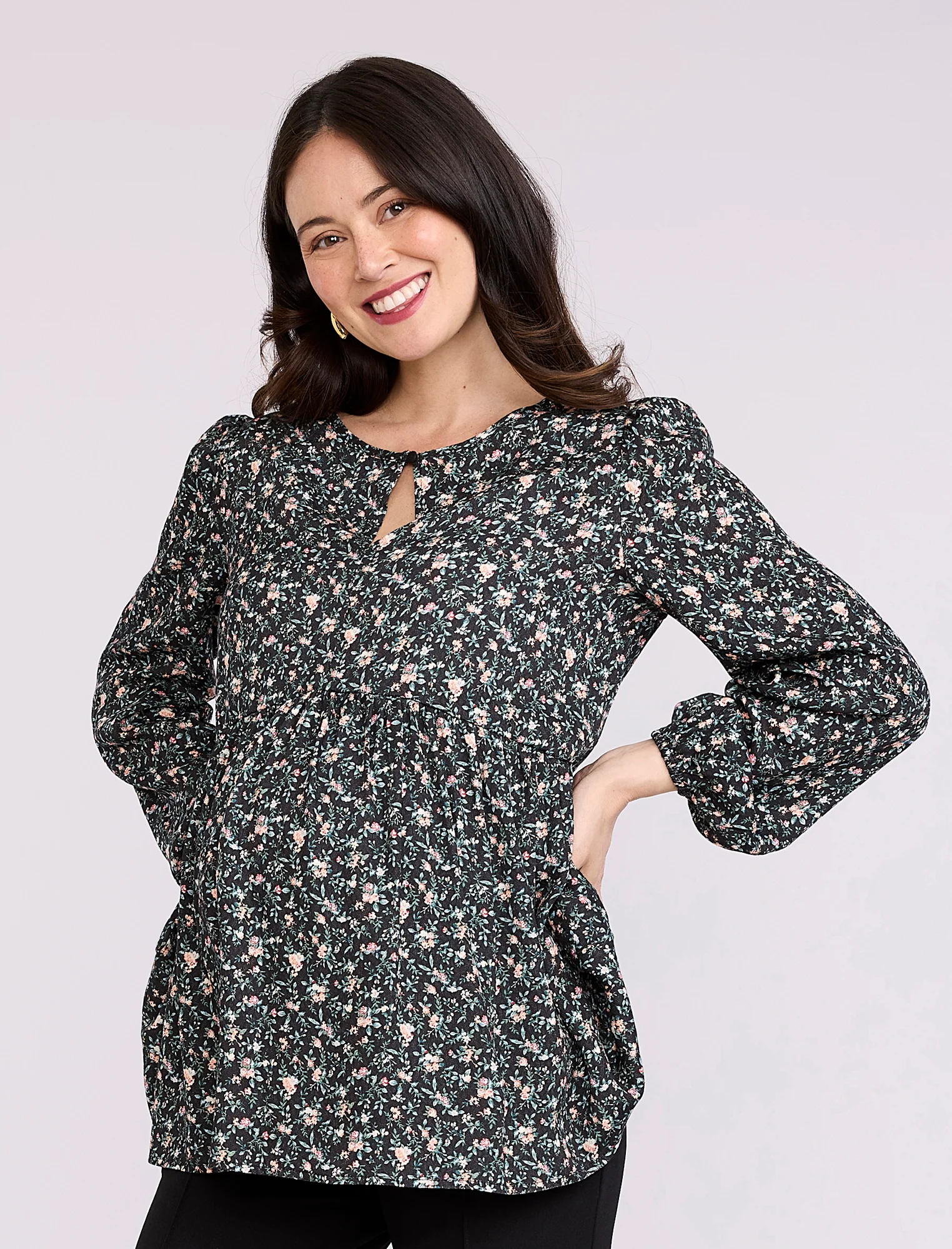 Long Sleeve Keyhole Blouse - Image 3
