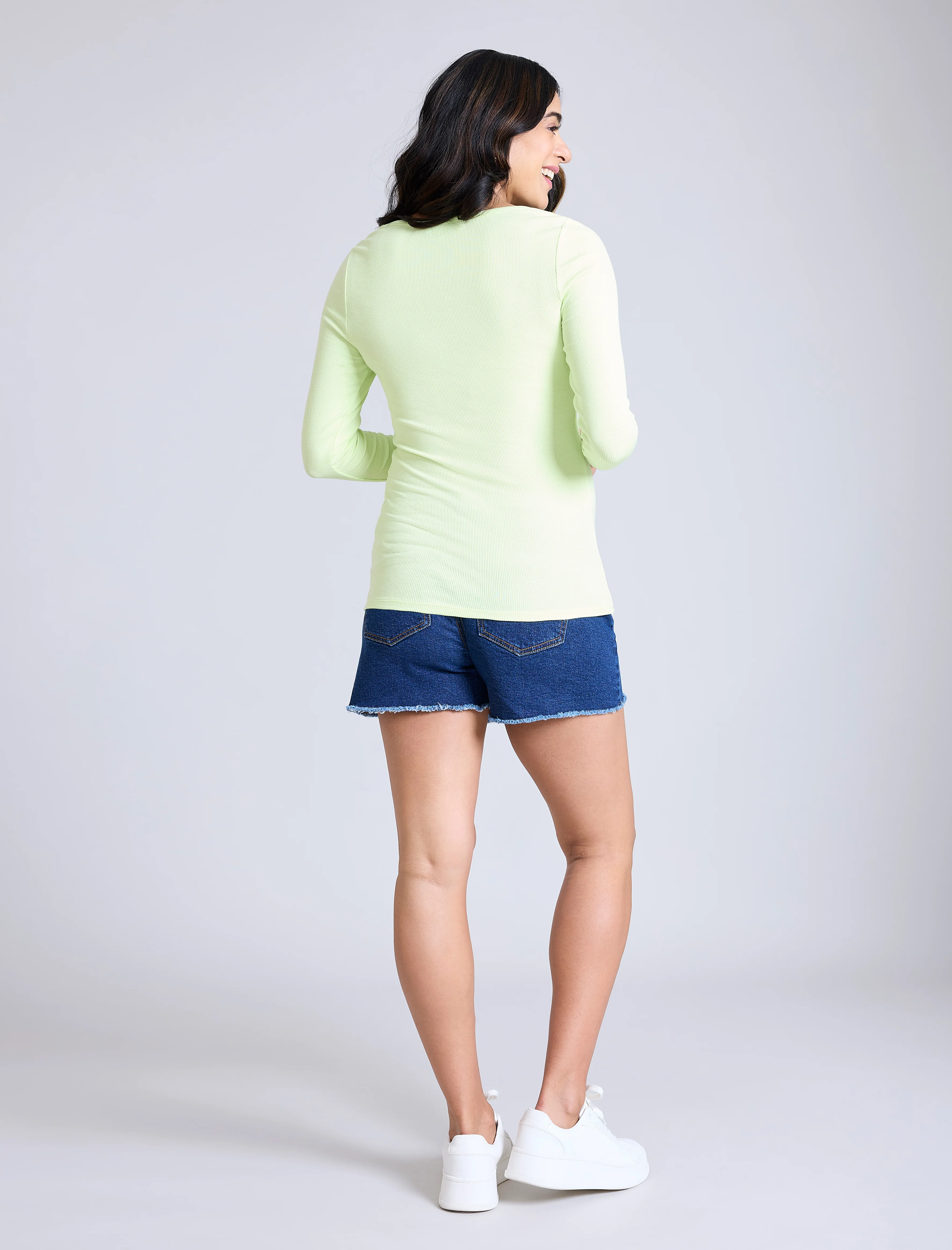 Long Sleeve Rib Knit Square Neck Tee - Image 2