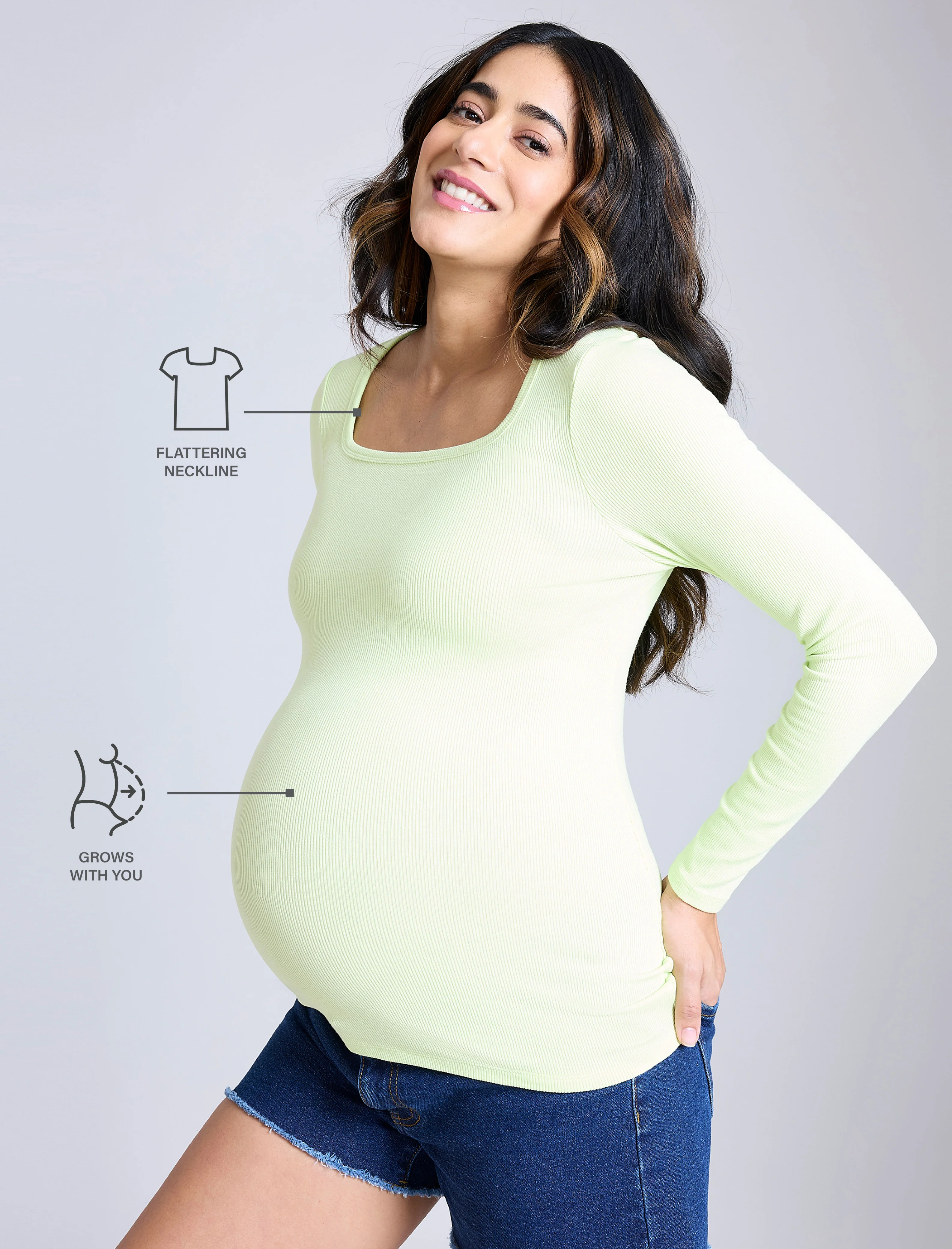 Long Sleeve Rib Knit Square Neck Tee - Image 8