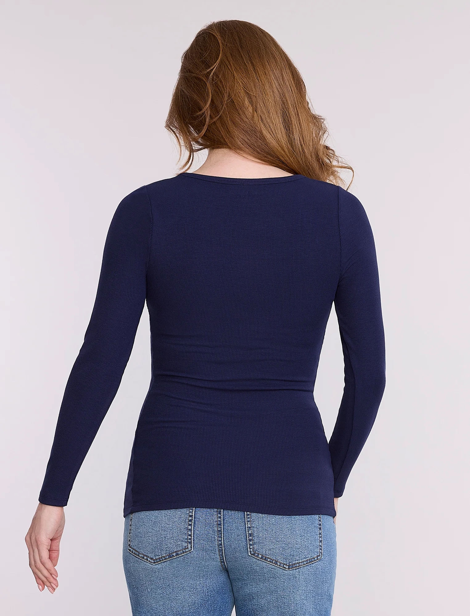 Long Sleeve Rib Knit Square Neck Tee - Image 2