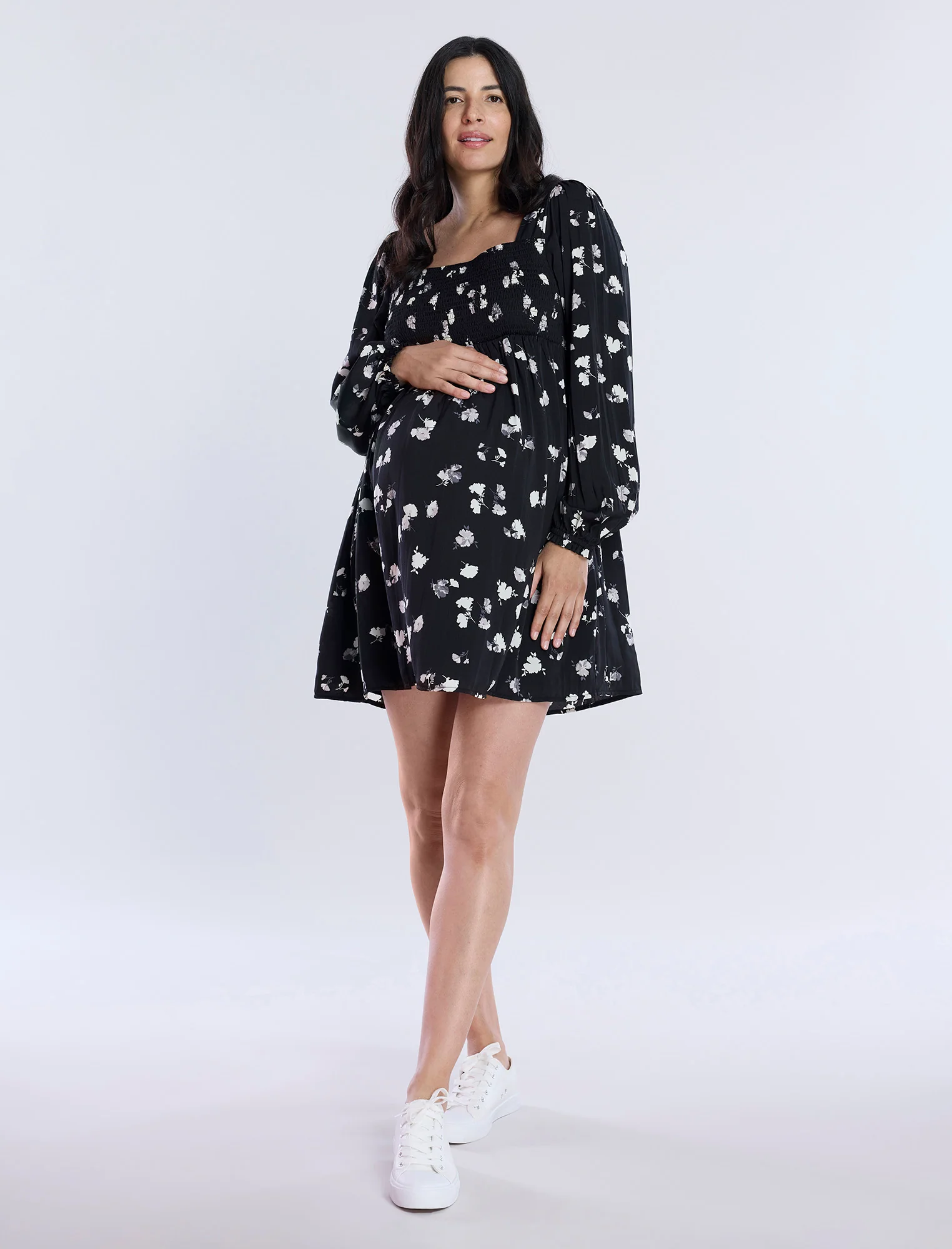 Long Sleeve Smocked Babydoll Dress