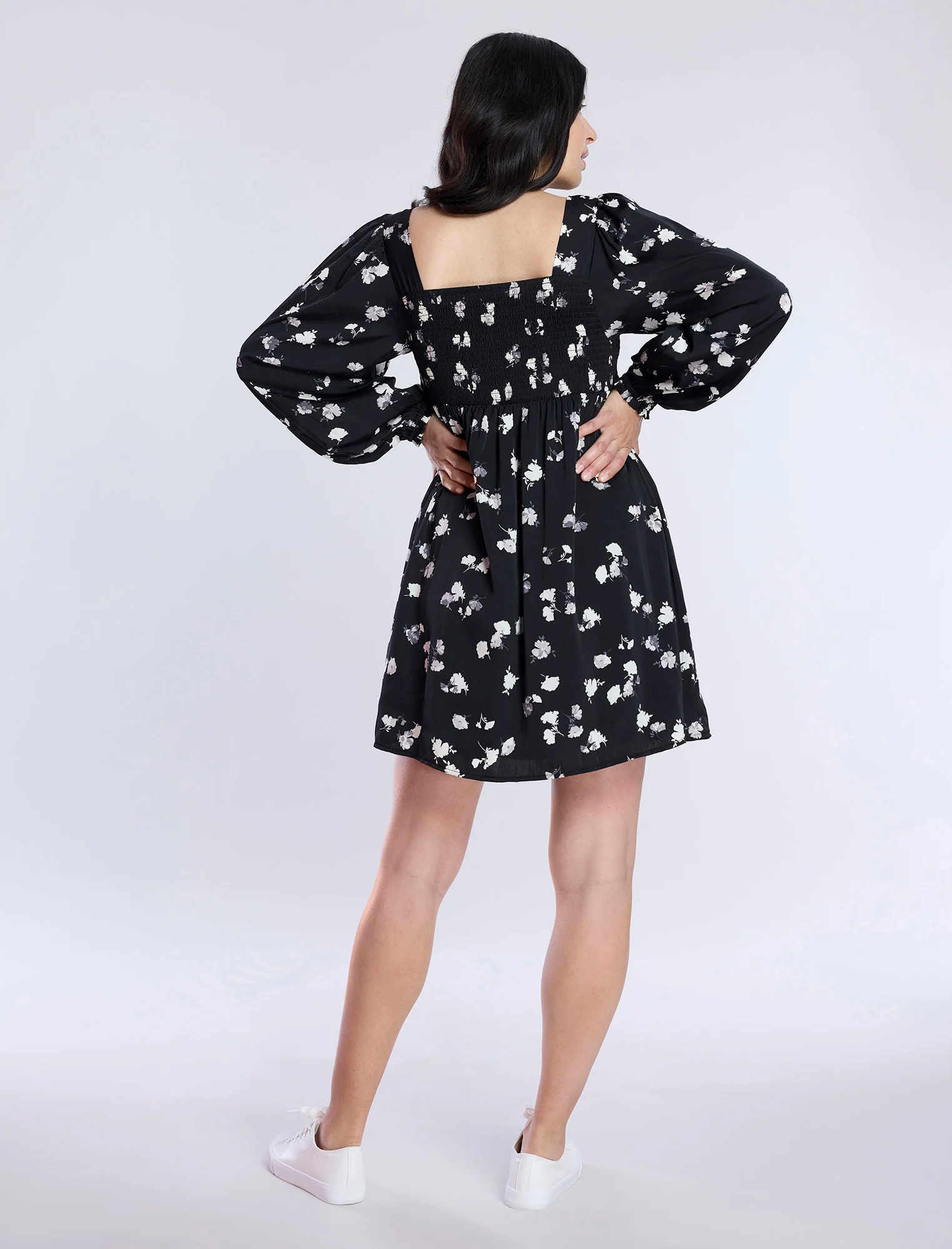 Long Sleeve Smocked Babydoll Dress - Image 2