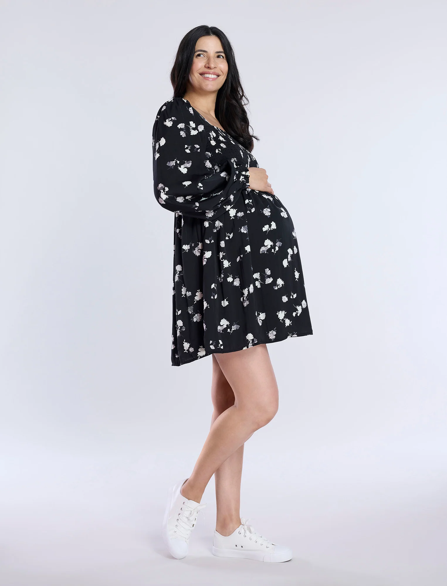Long Sleeve Smocked Babydoll Dress - Image 3