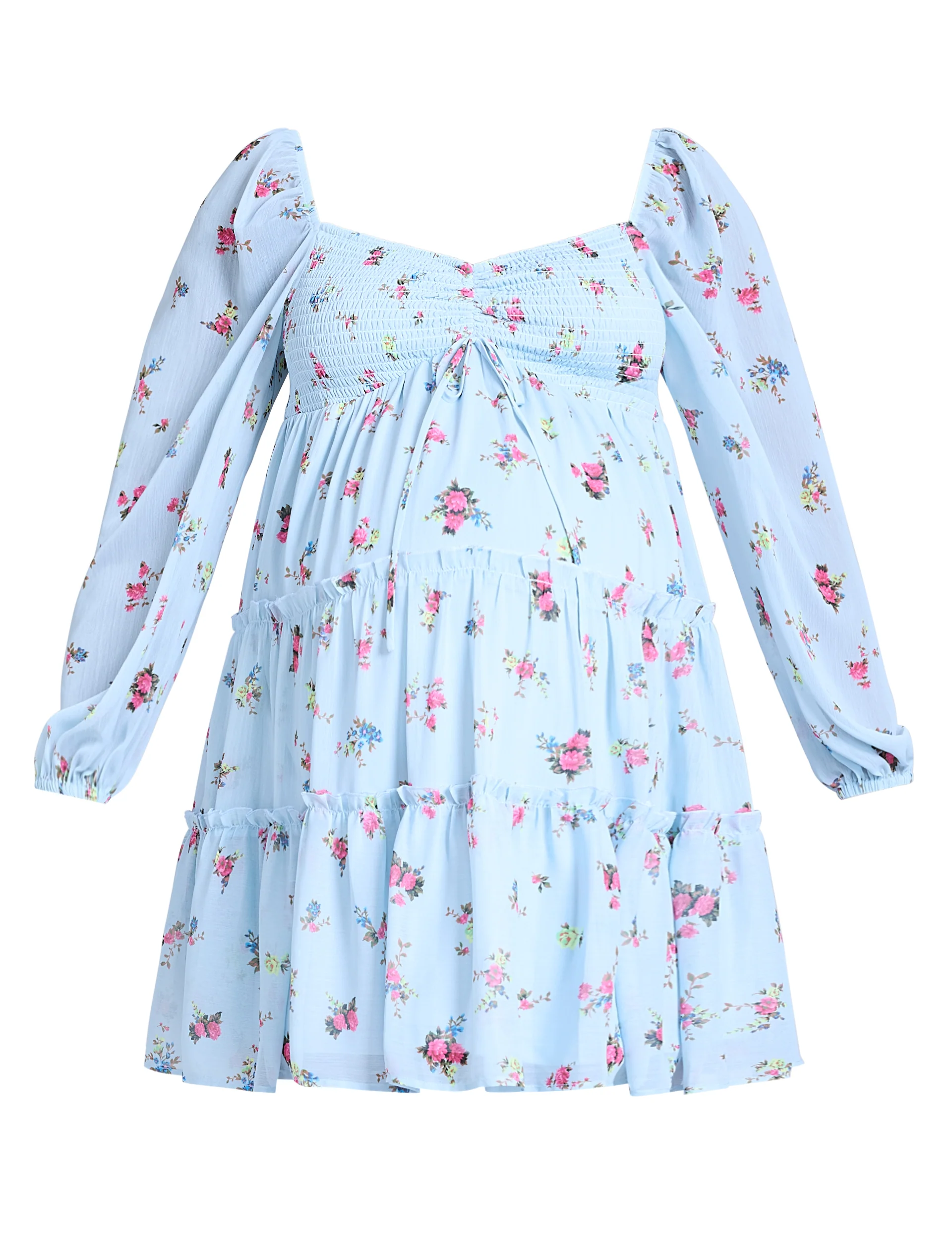 Long Sleeve Tie Tiered Dress - Image 6
