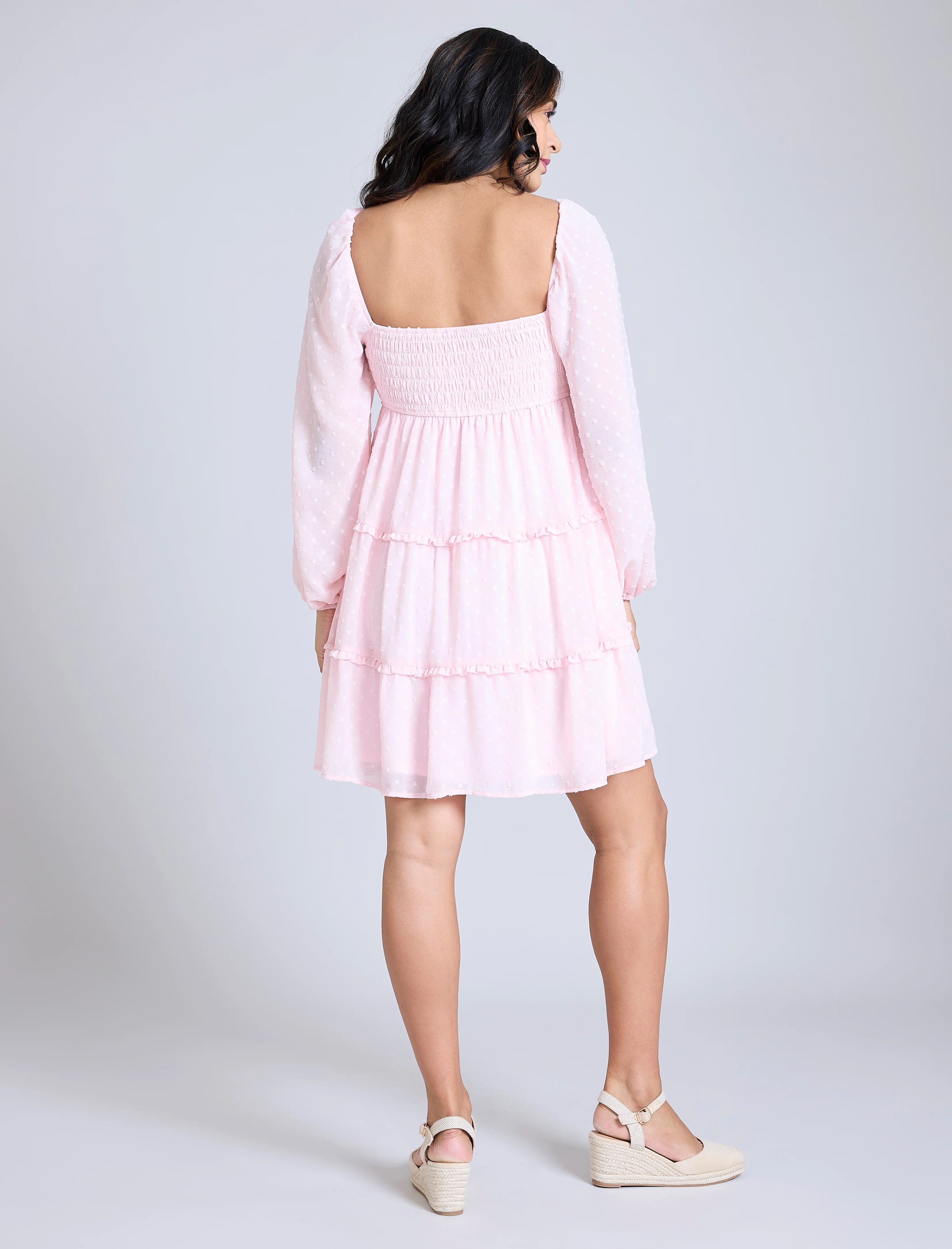 Long Sleeve Tie Tiered Dress - Image 2