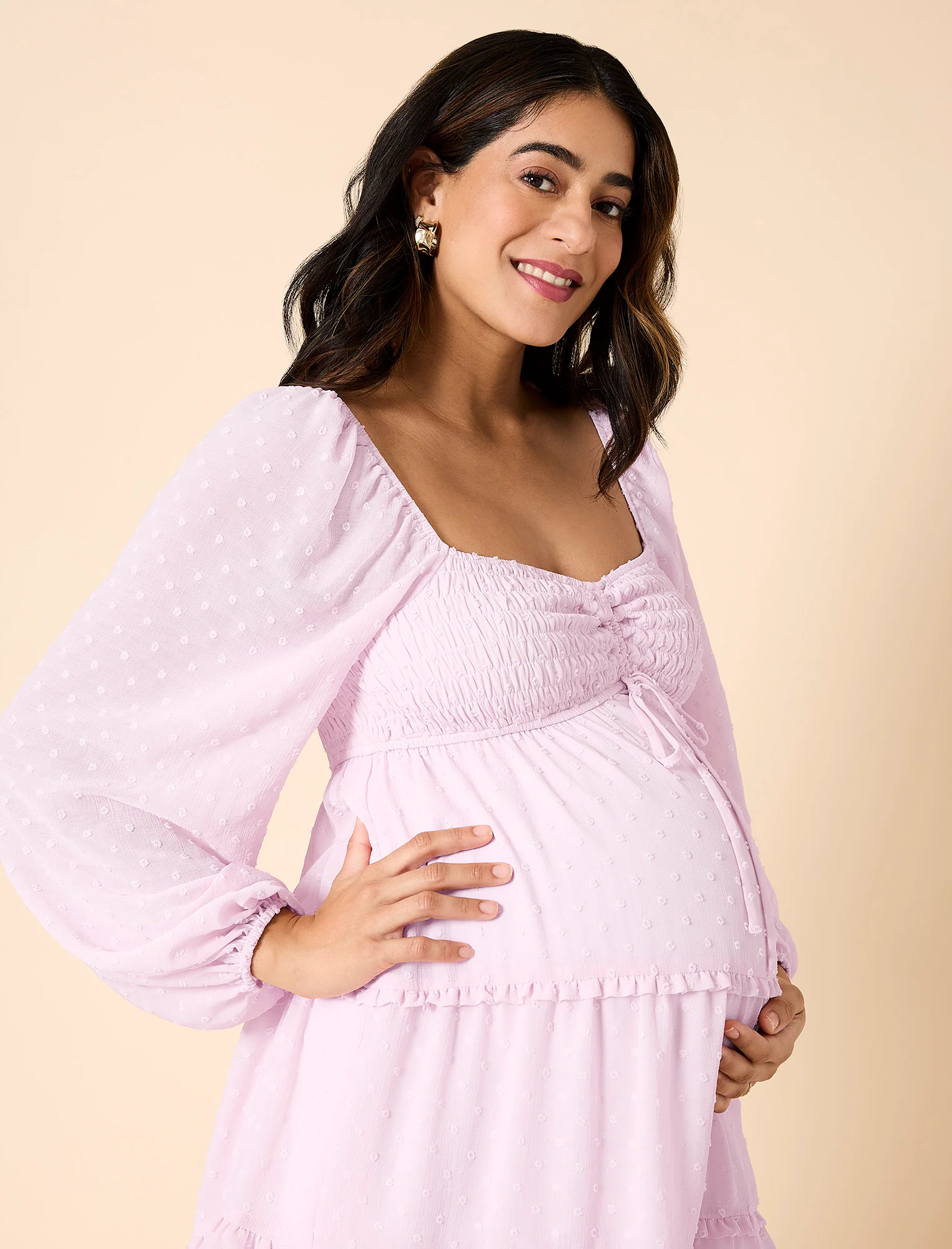 Long Sleeve Tie Tiered Dress - Image 7