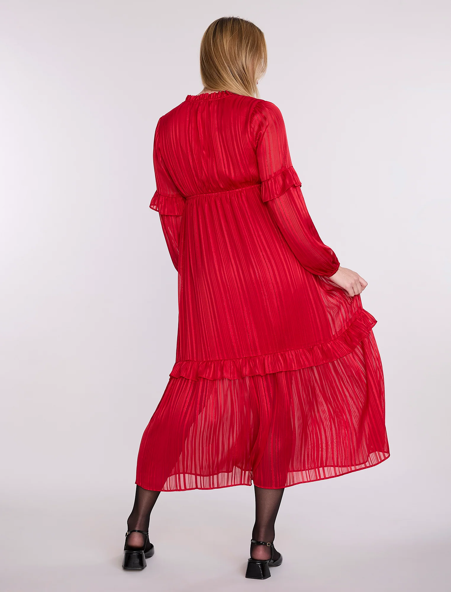 Long Sleeve Tiered Maxi Dress with Drawstring - Image 2