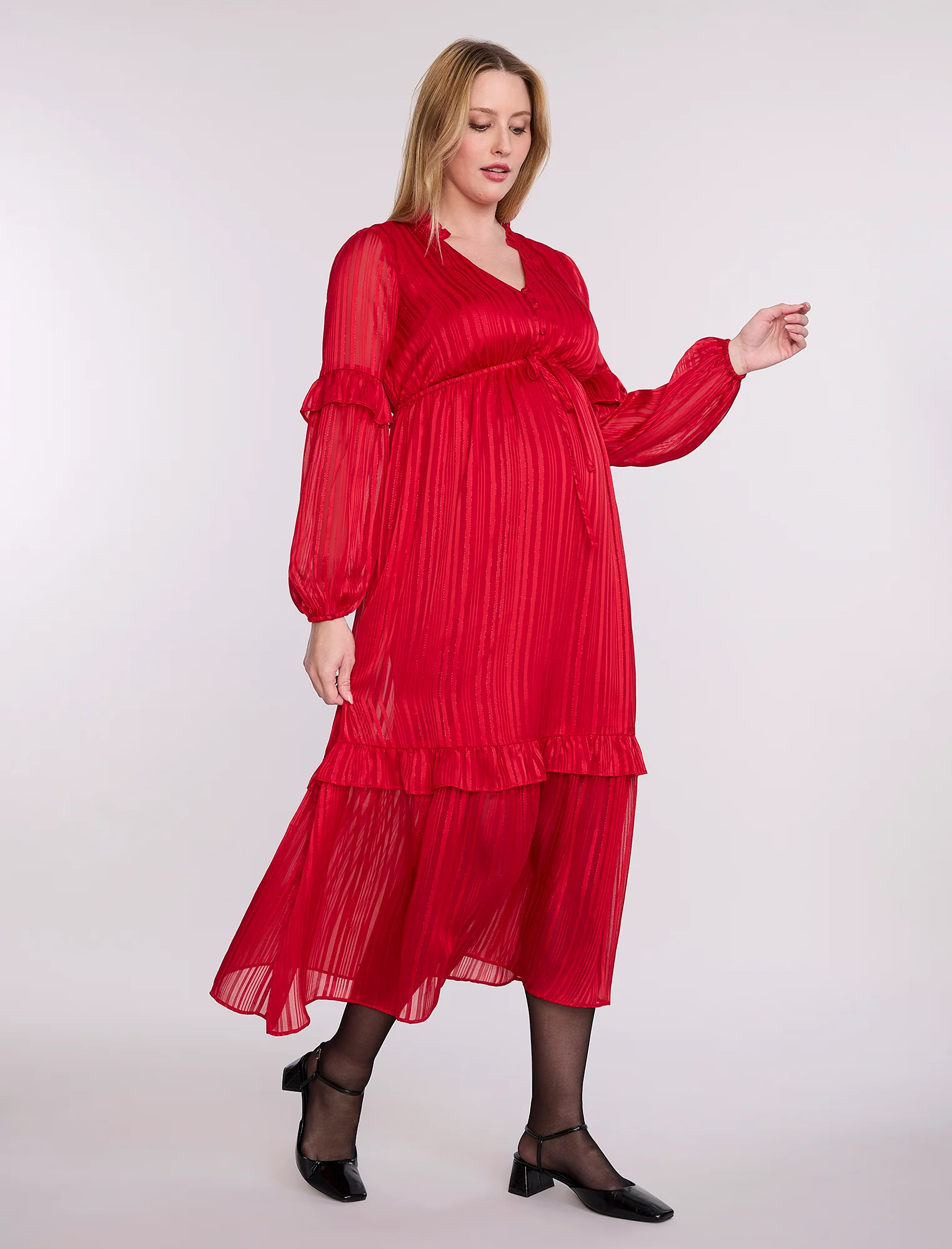 Long Sleeve Tiered Maxi Dress with Drawstring - Image 3