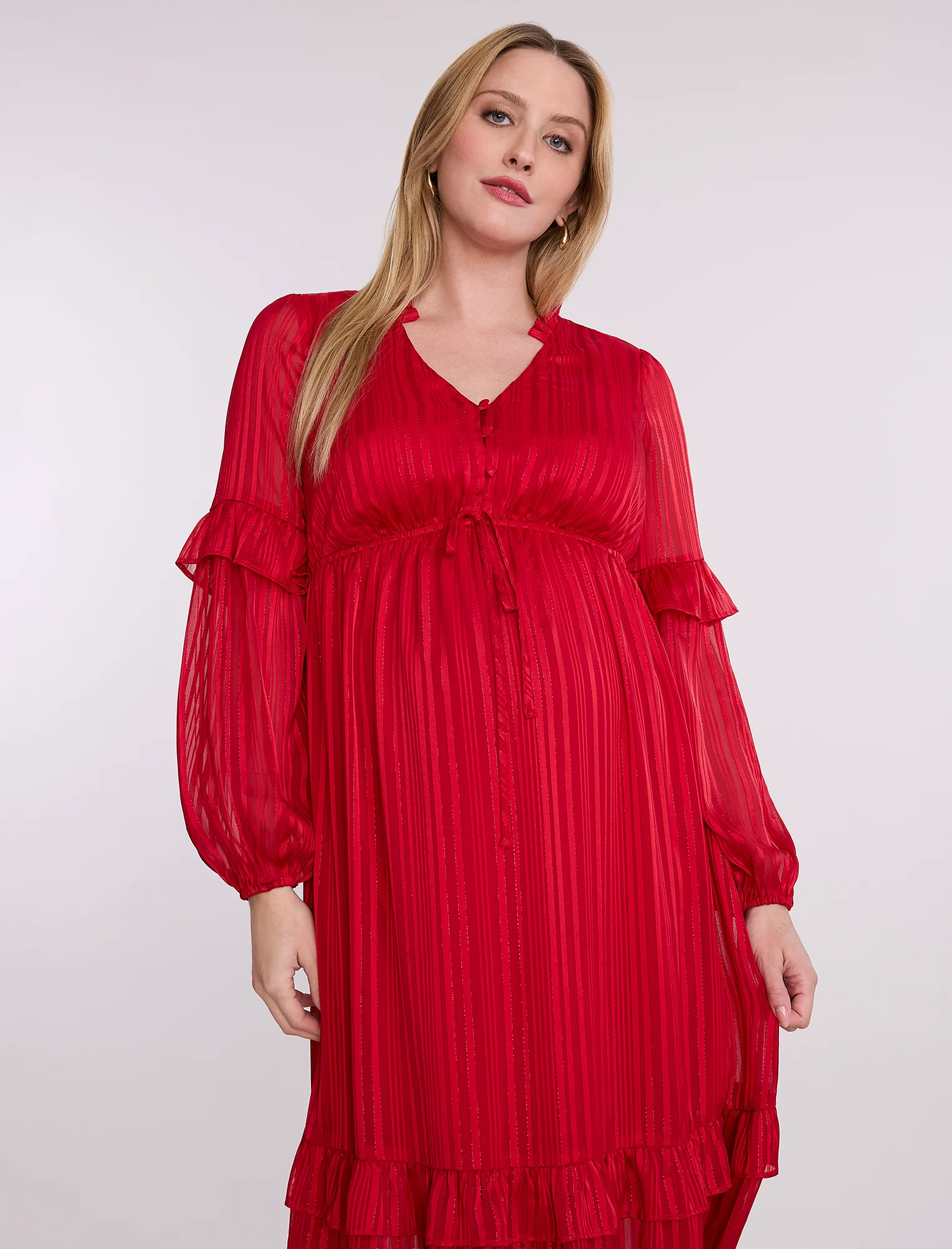 Long Sleeve Tiered Maxi Dress with Drawstring - Image 4