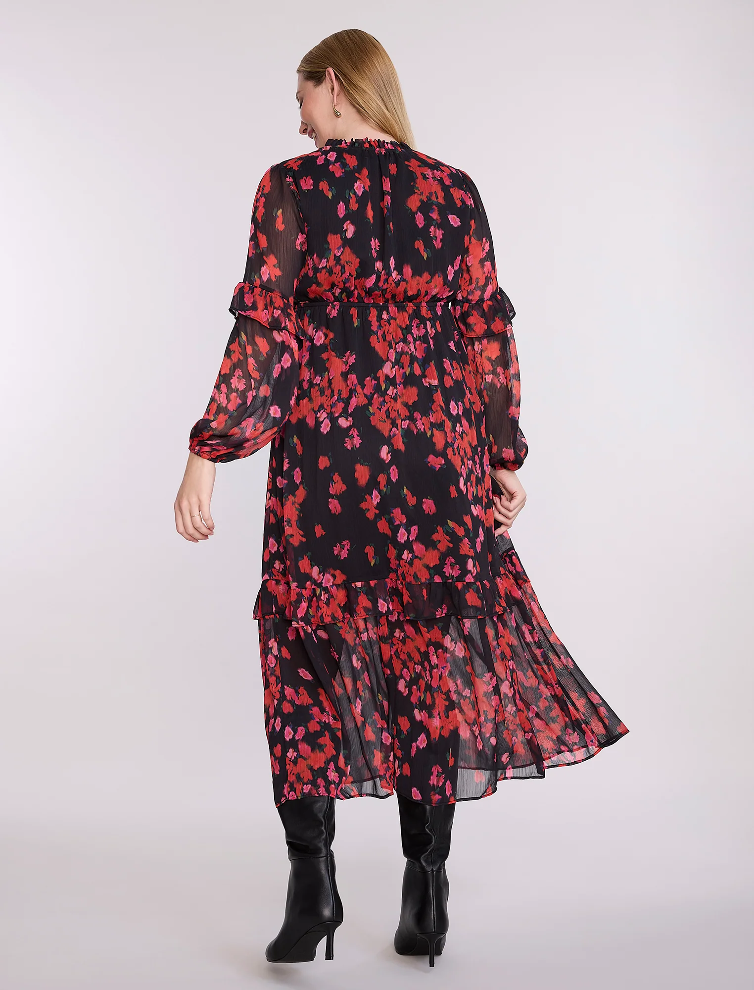 Long Sleeve Tiered Maxi Dress with Drawstring - Image 2