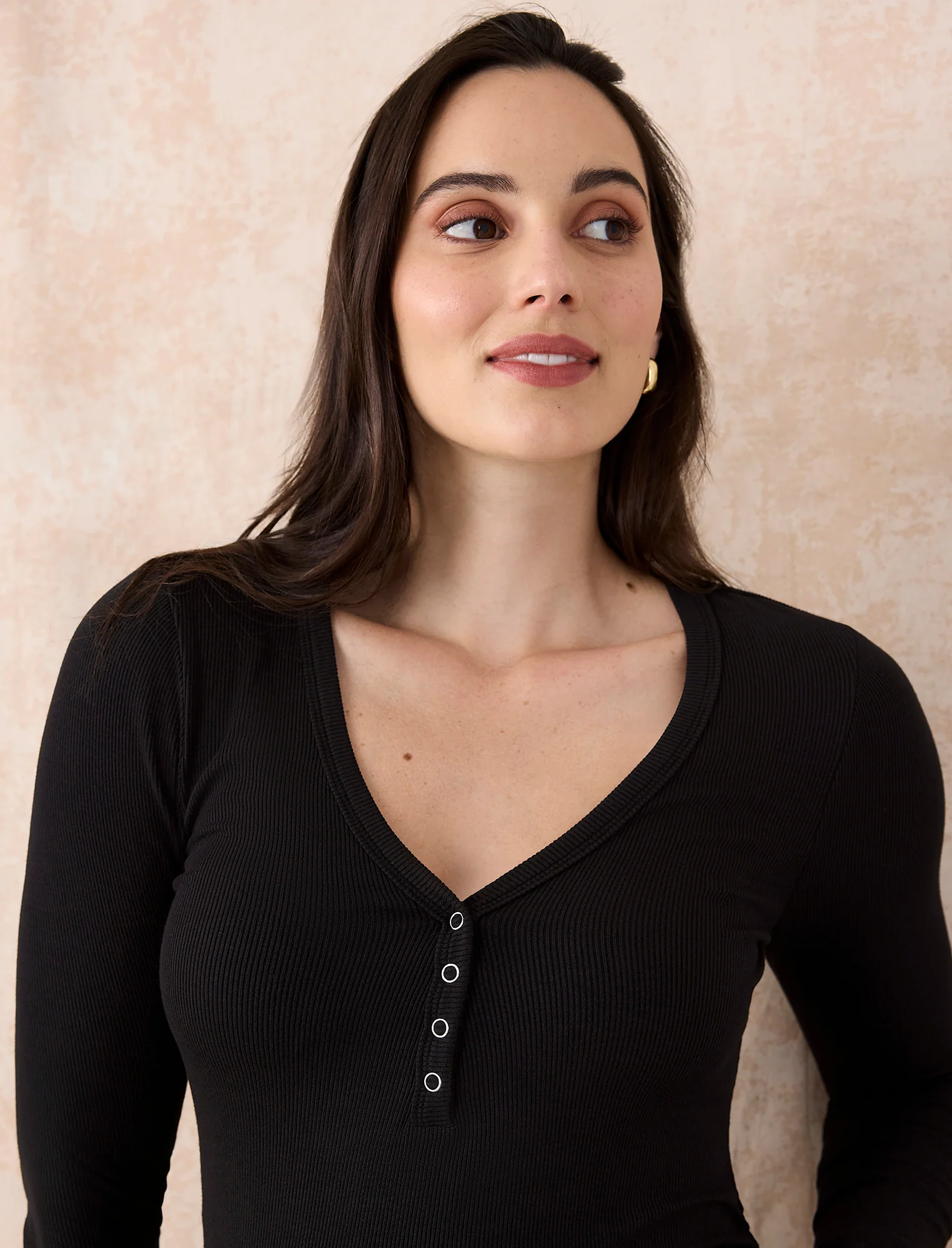 Side Ruched Long Sleeve Henley Maternity Rib Tee - Image 7