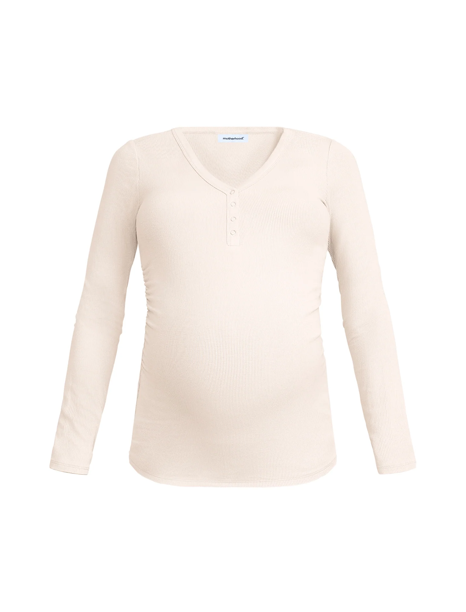 Side Ruched Long Sleeve Henley Maternity Rib Tee - Image 6