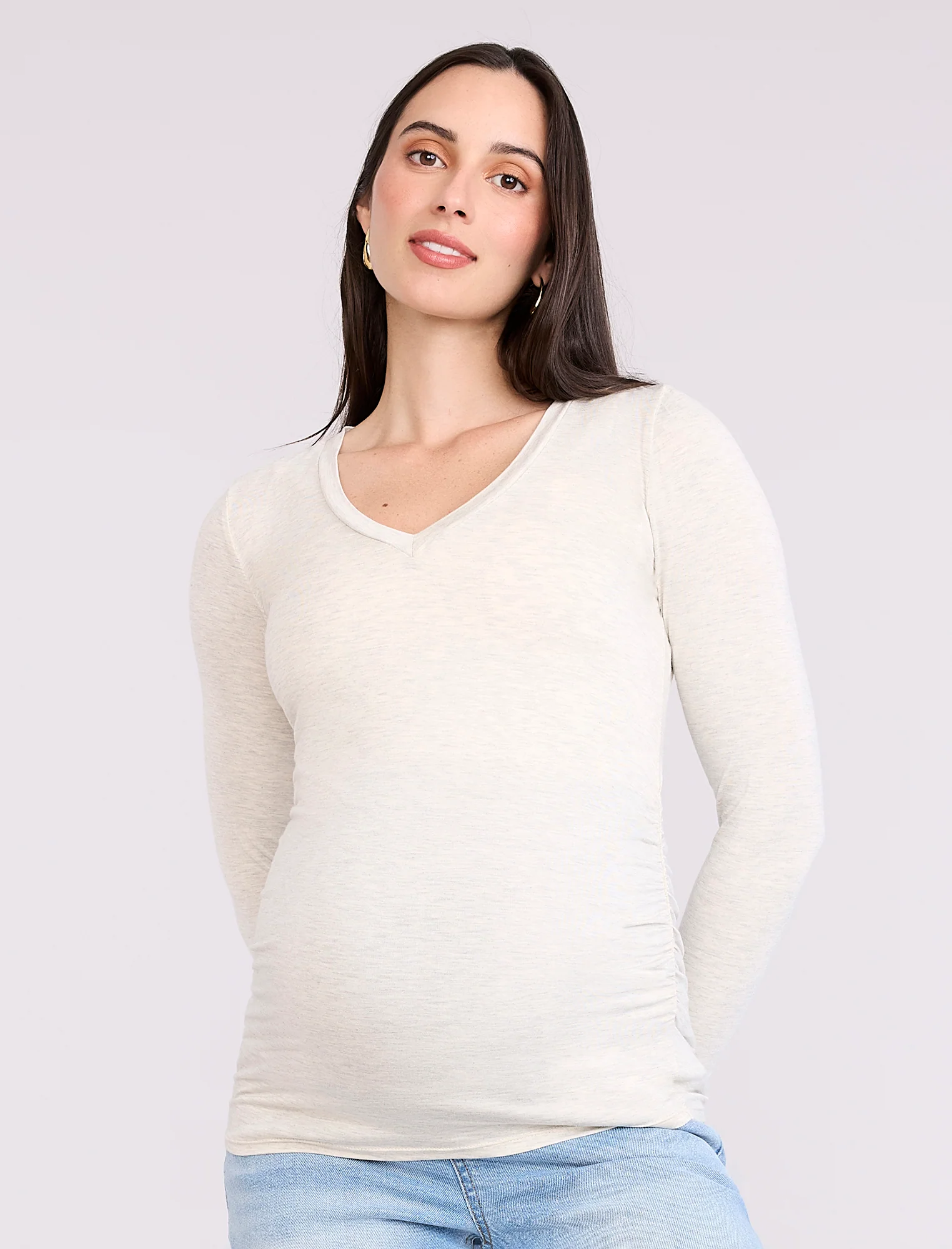 Side Ruched Long Sleeve V-Neck Maternity Tee