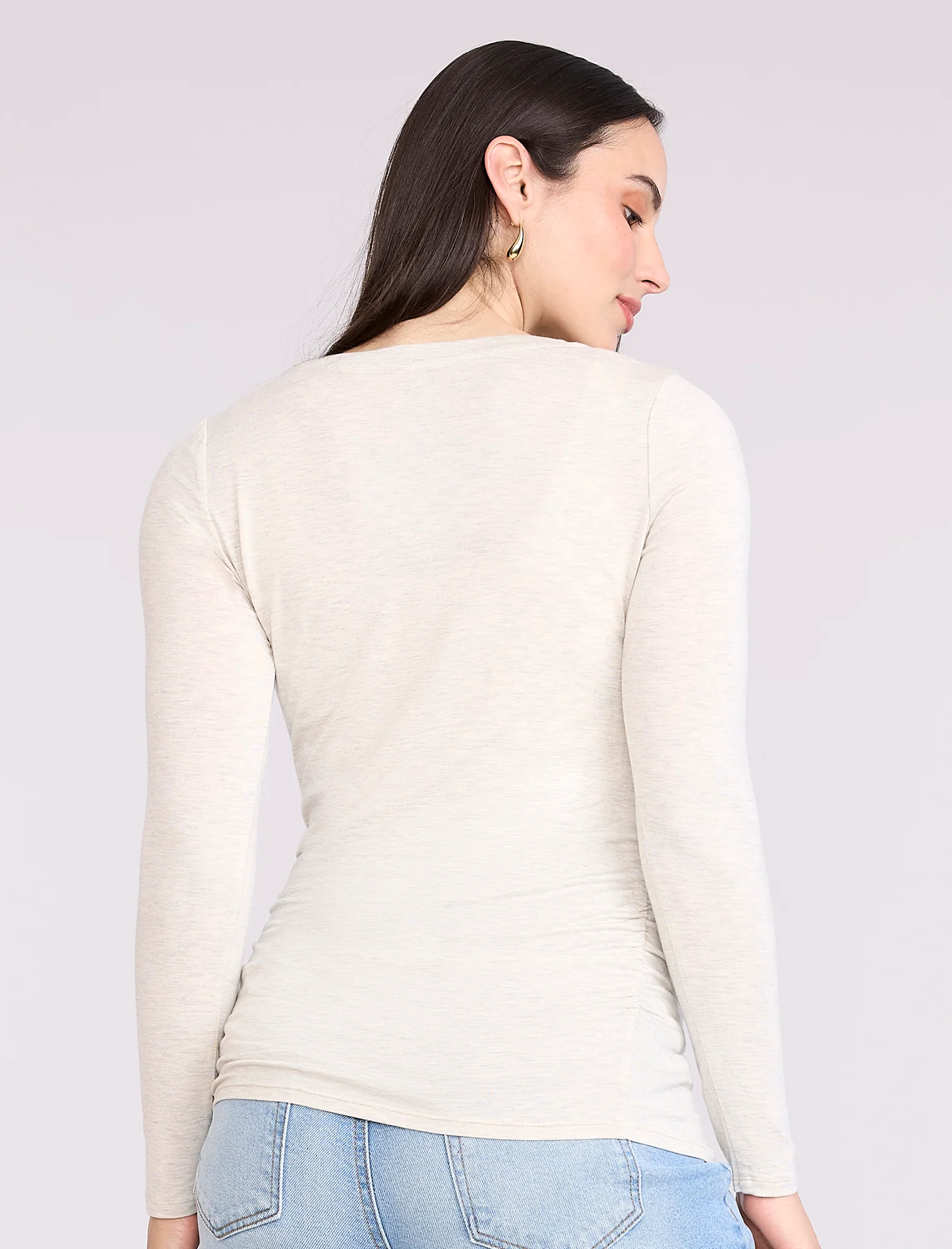 Side Ruched Long Sleeve V-Neck Maternity Tee - Image 2