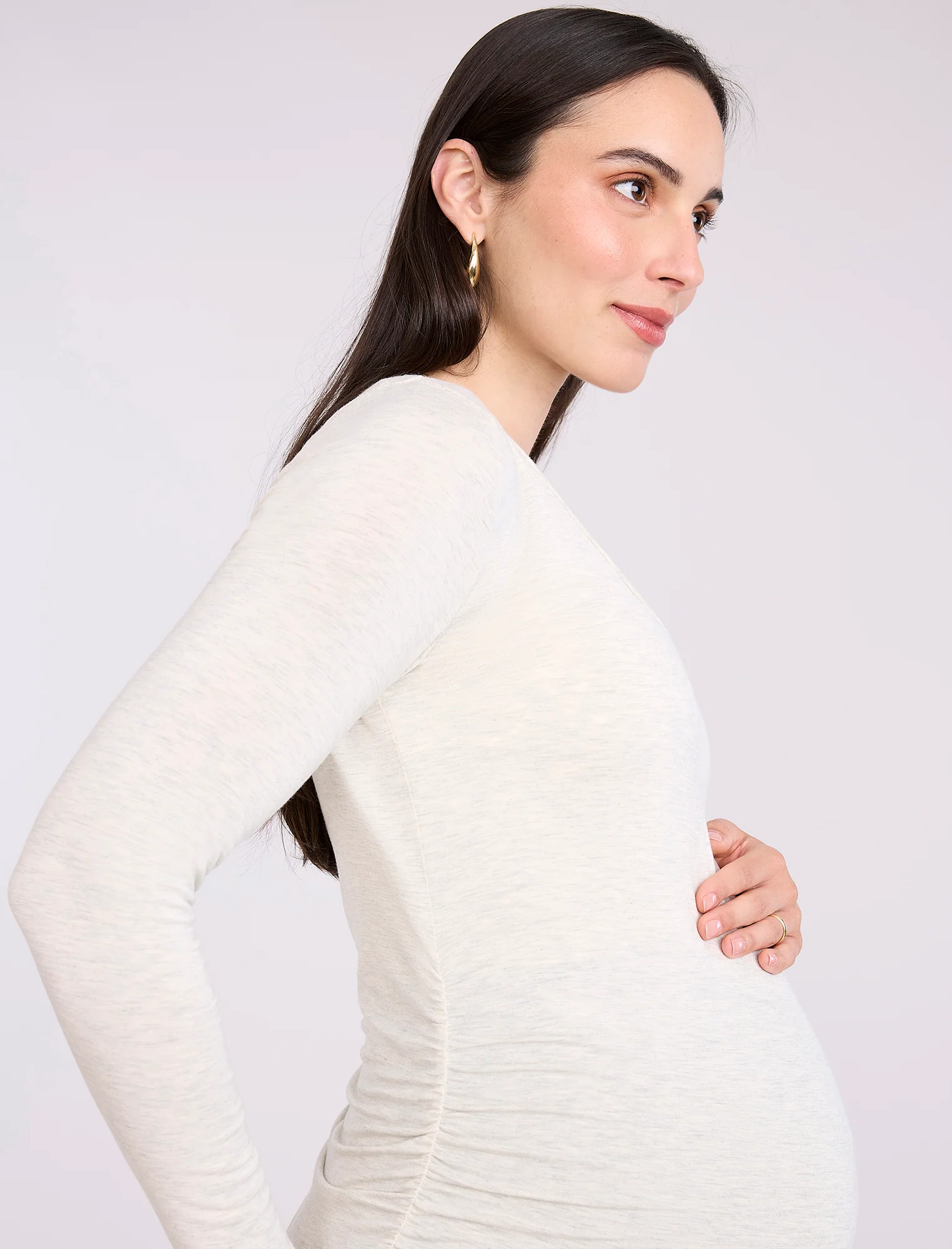 Side Ruched Long Sleeve V-Neck Maternity Tee - Image 4