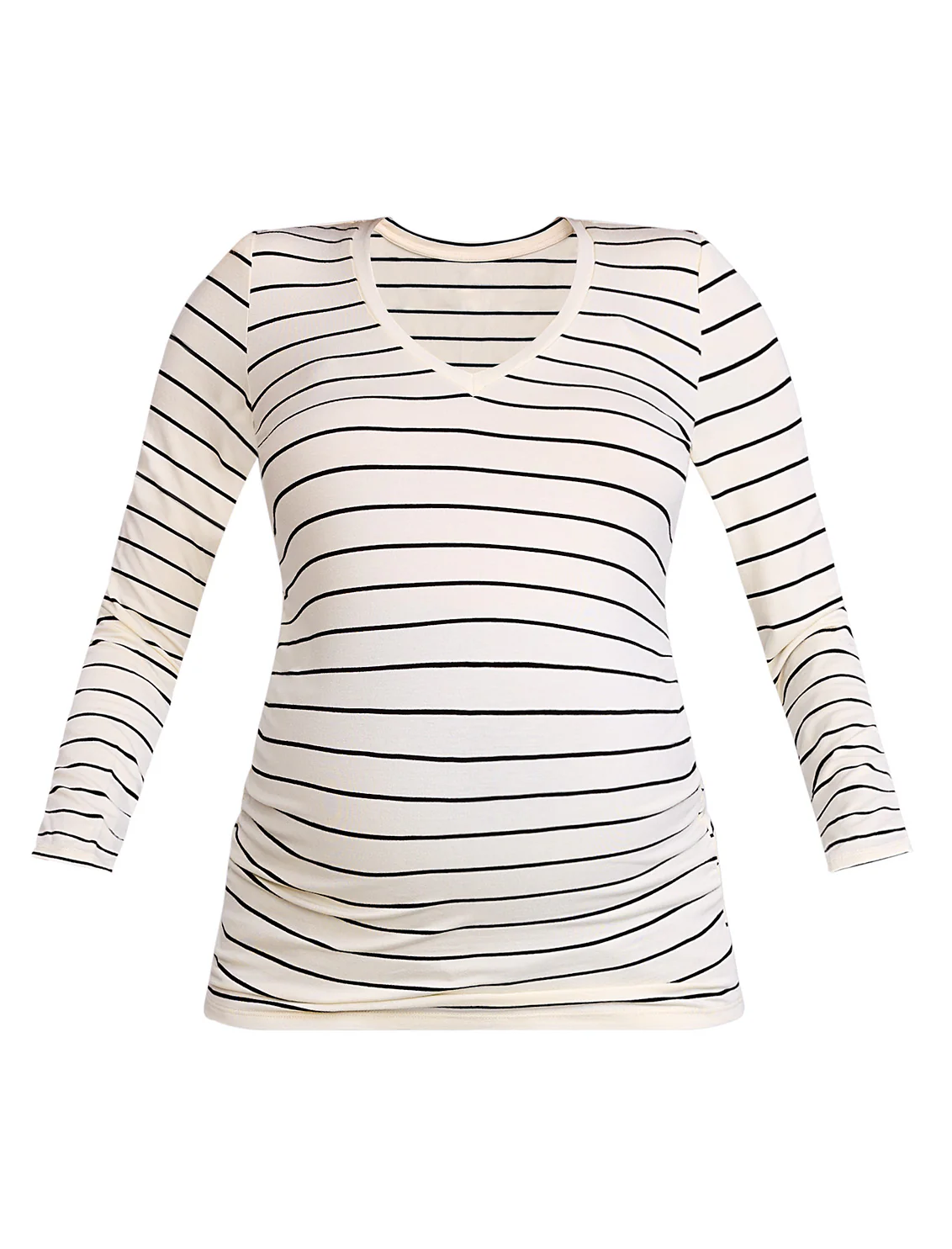 Side Ruched Long Sleeve V-Neck Maternity Tee - Image 6