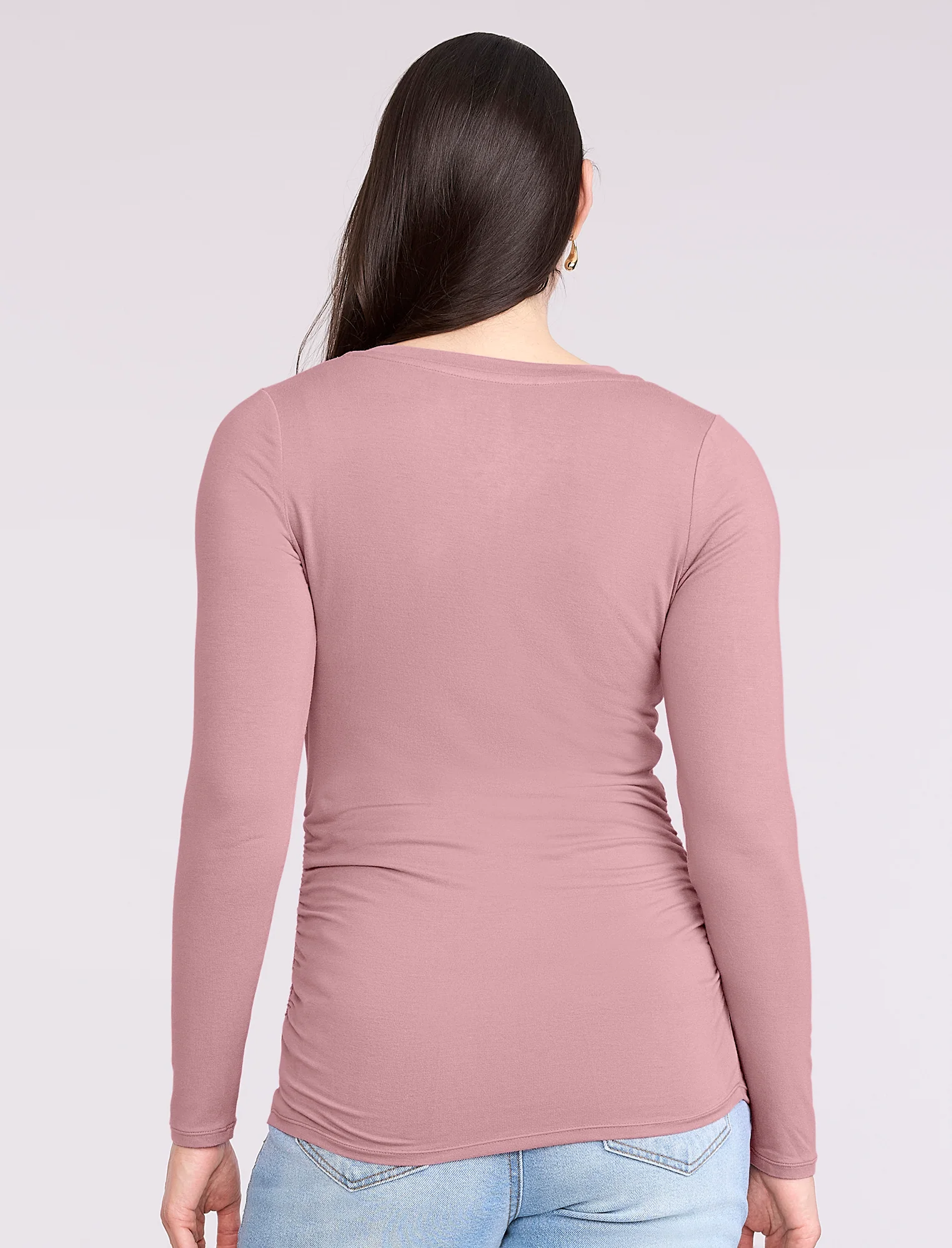 Side Ruched Long Sleeve V-Neck Maternity Tee - Image 2