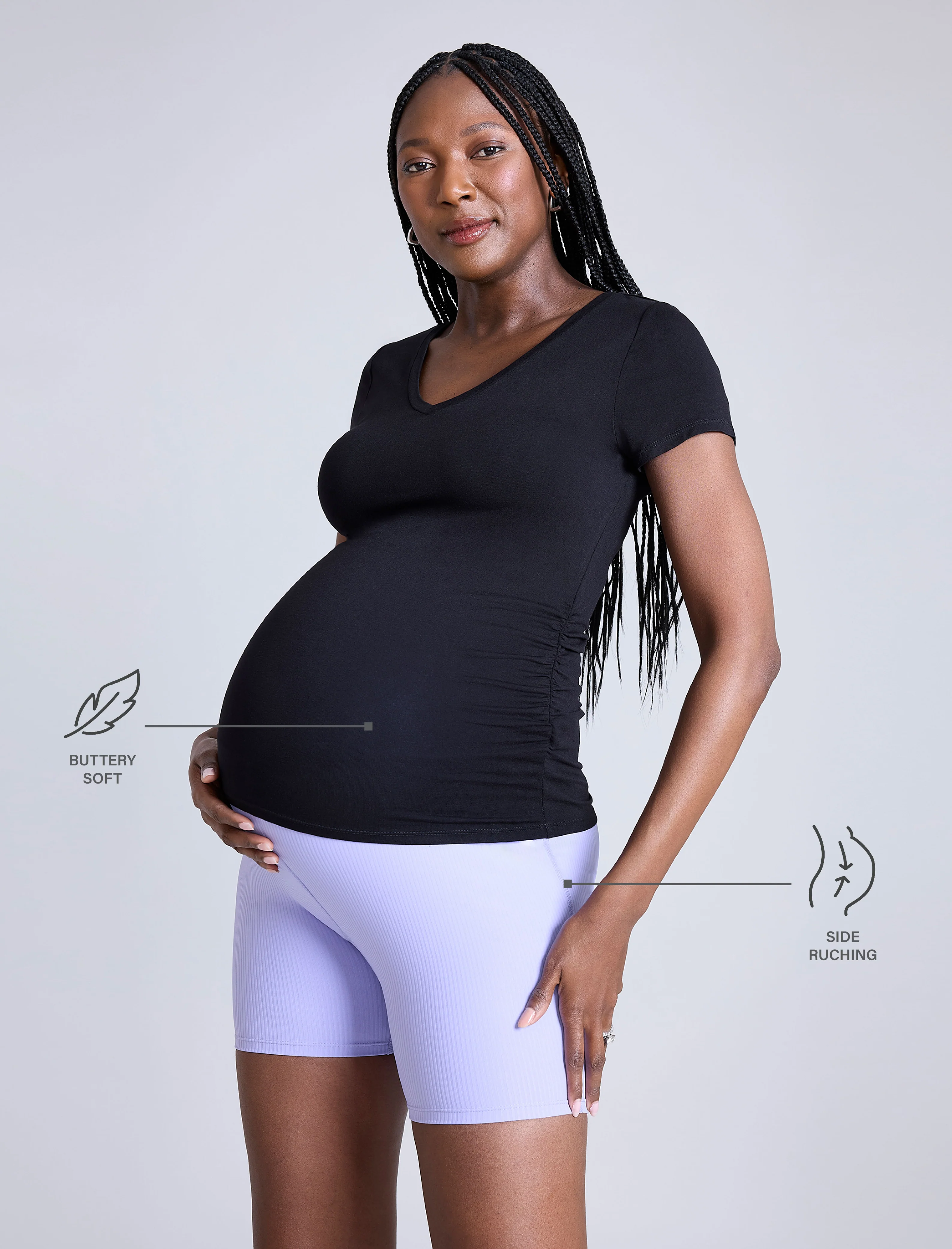 Side Ruched Short Sleeve V-Neck  Maternity Tee - Image 6