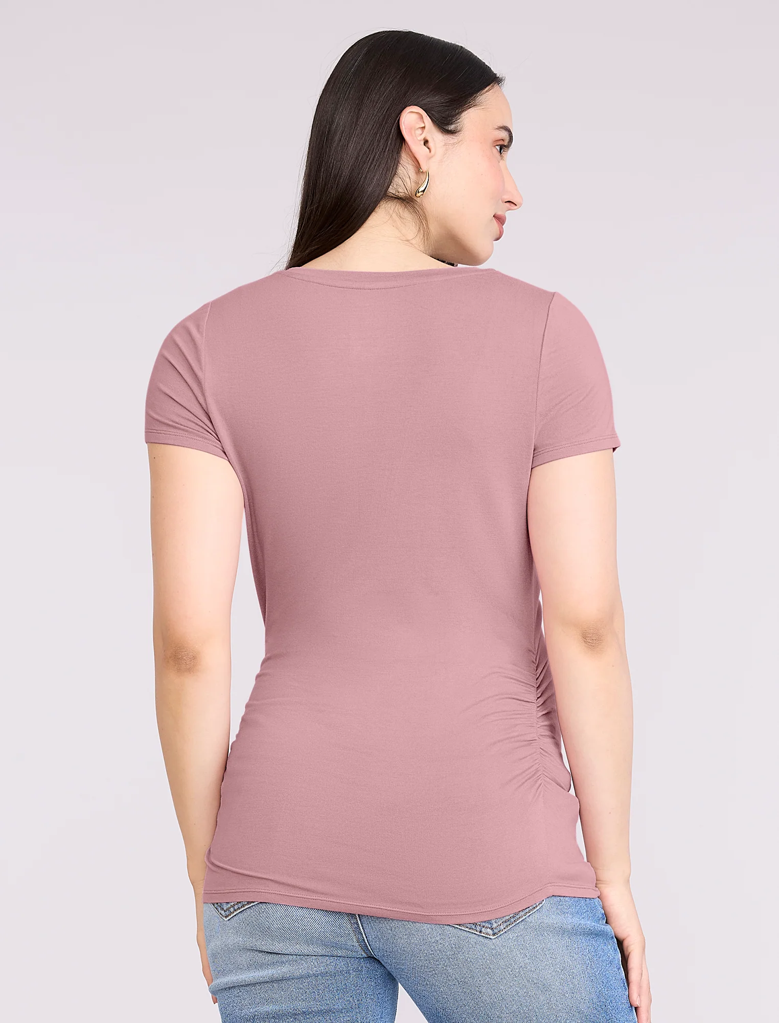 Side Ruched Short Sleeve V-Neck  Maternity Tee - Image 2