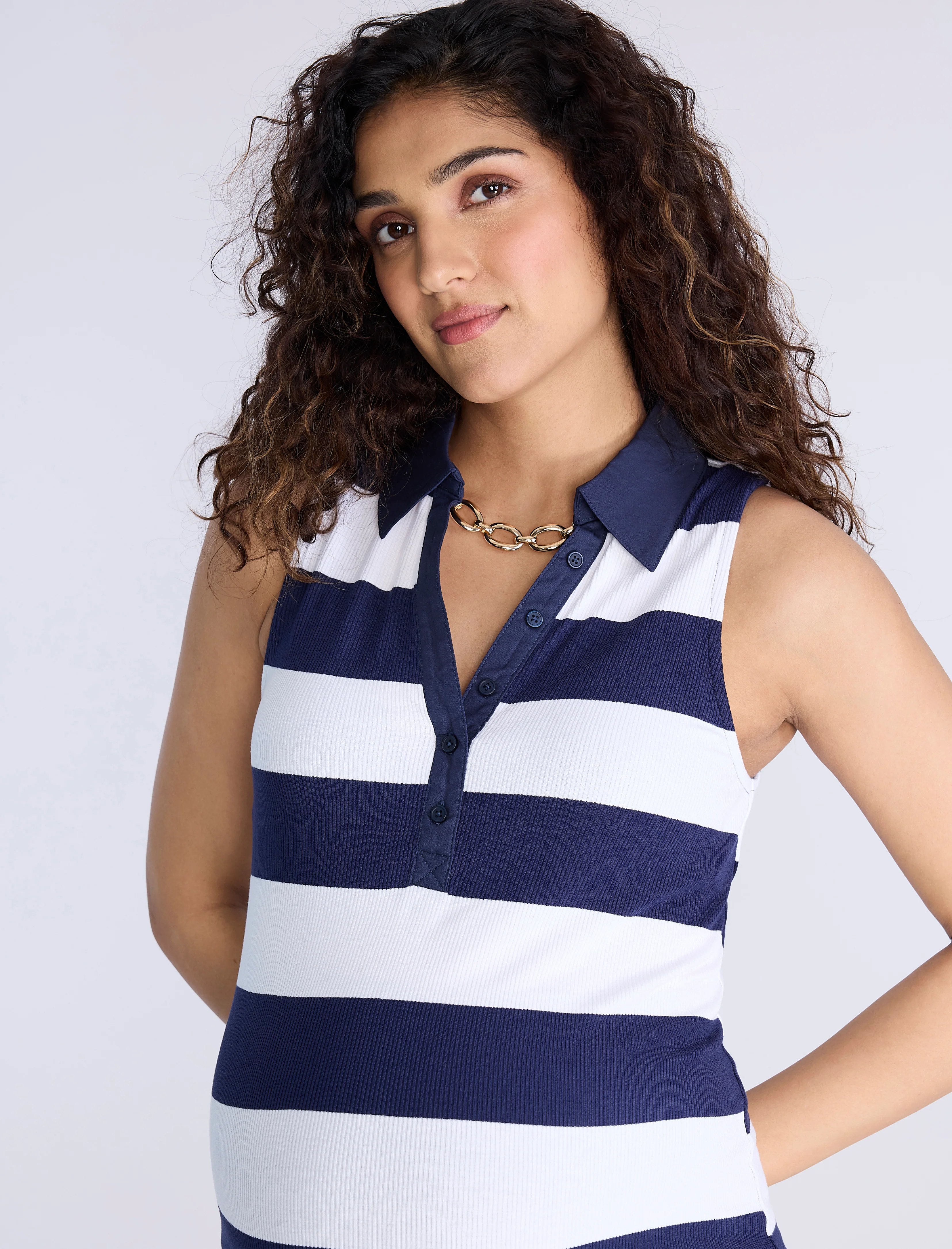 Sleeveless Ribbed Collared Top - Image 4