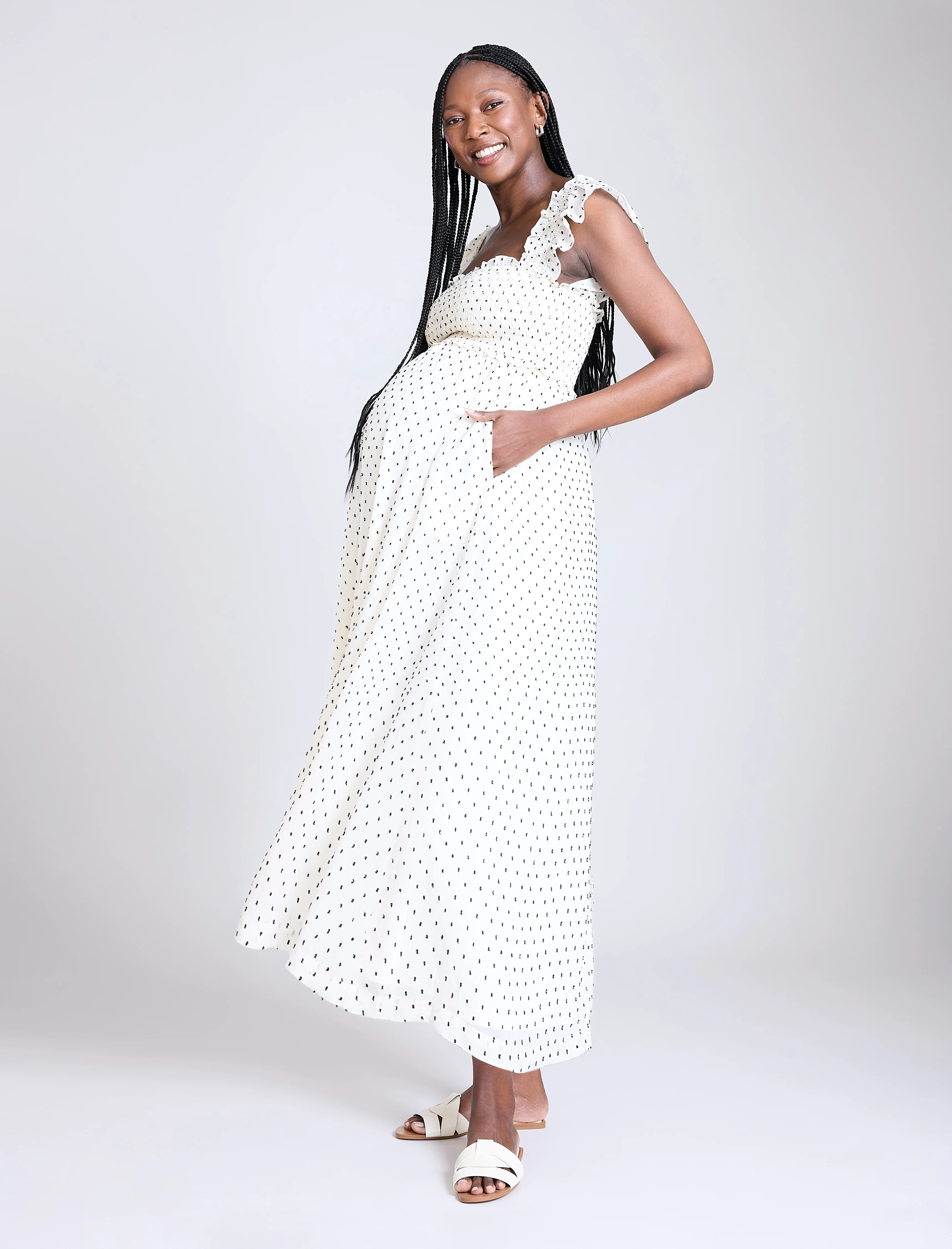 Sleeveless Ruffle Shoulder Smocked Dress - Image 3