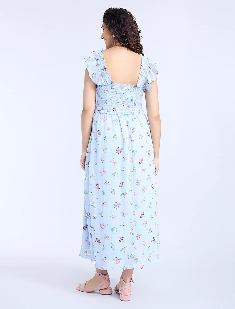 Sleeveless Ruffle Shoulder Smocked Dress - Image 2