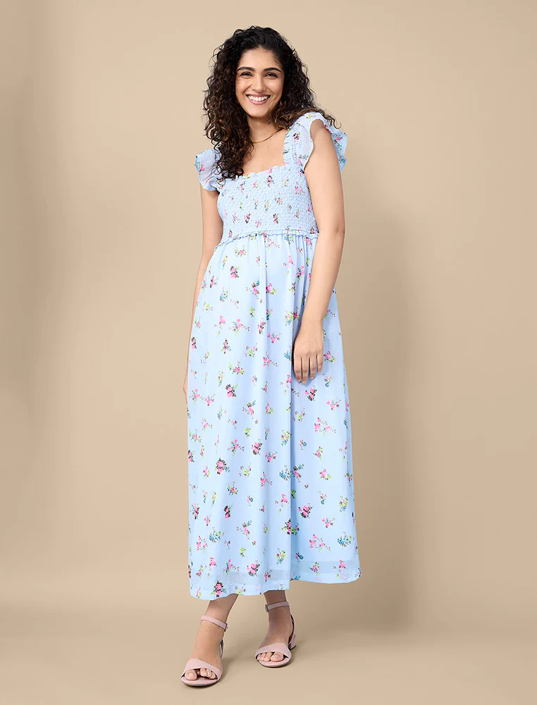 Sleeveless Ruffle Shoulder Smocked Dress - Image 7