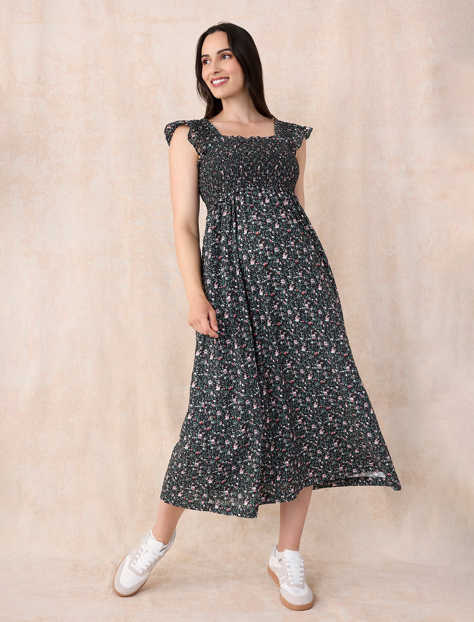 Sleeveless Ruffle Shoulder Smocked Maxi Dress - Image 7