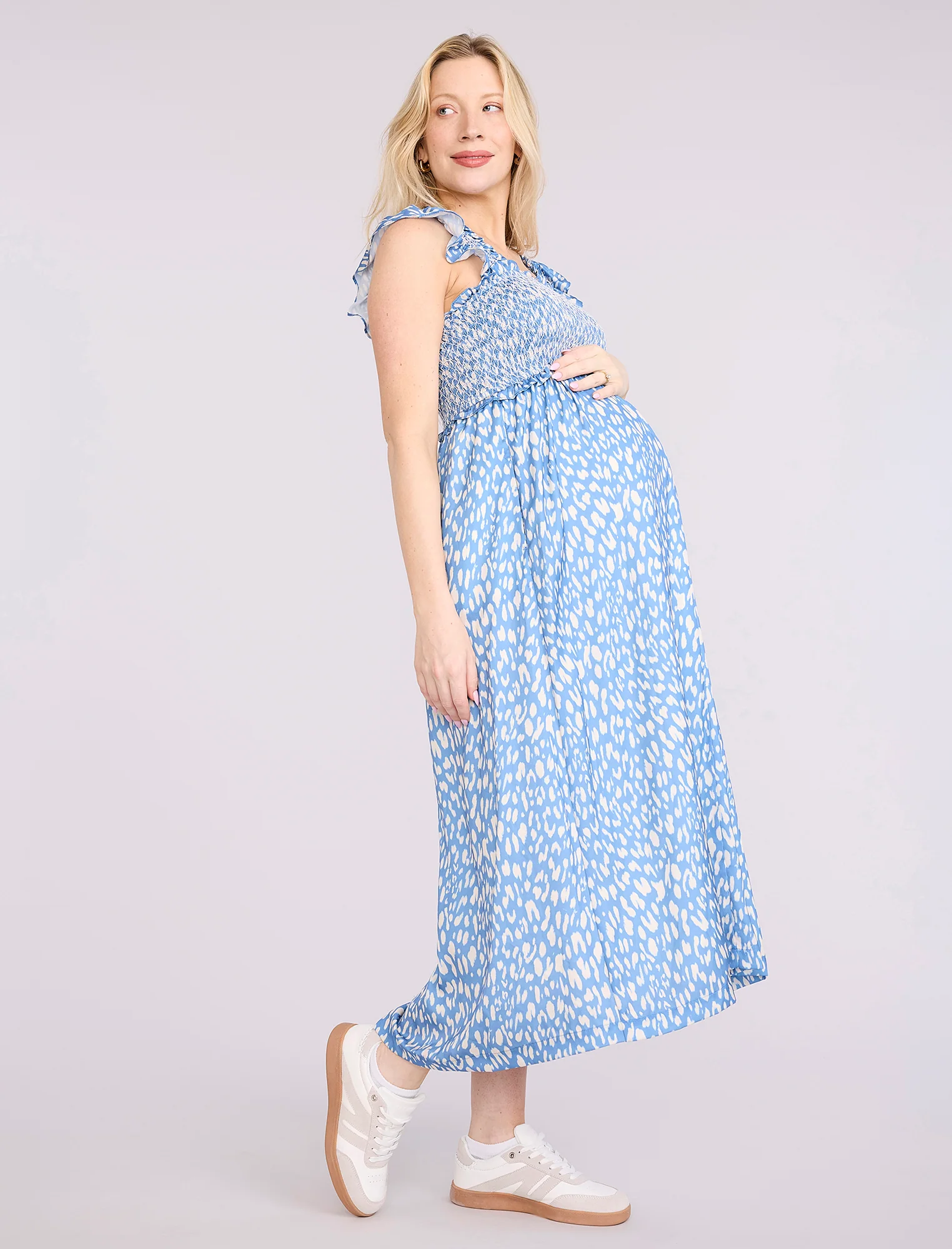 Sleeveless Ruffle Shoulder Smocked Maxi Dress - Image 3