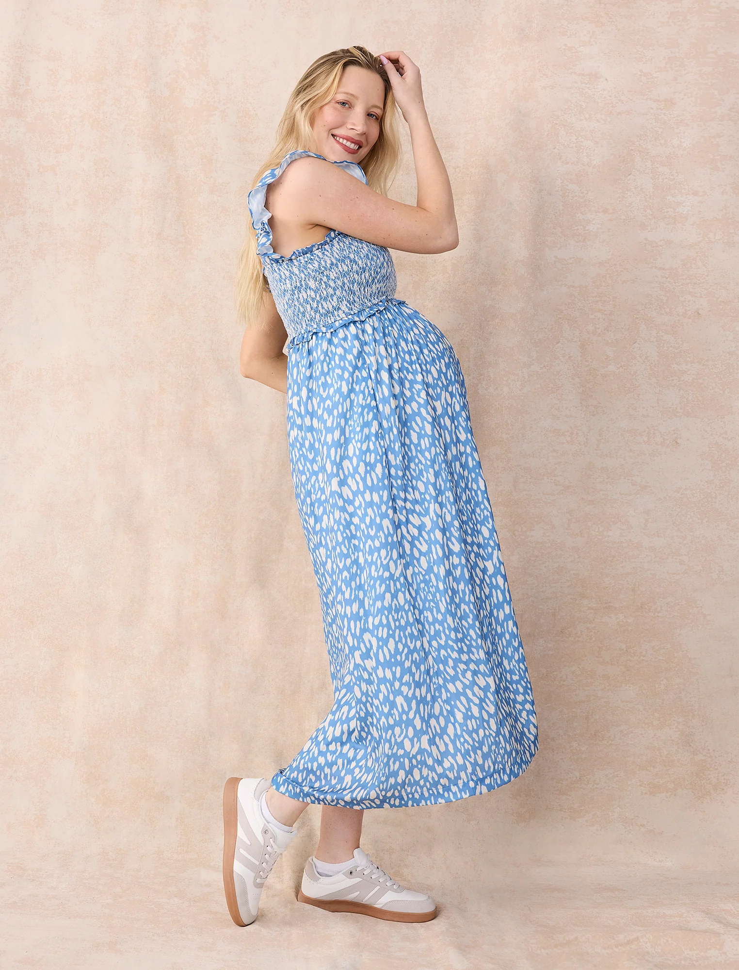 Sleeveless Ruffle Shoulder Smocked Maxi Dress - Image 8